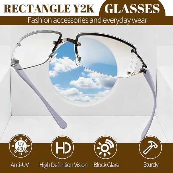 Rimless Rectangle Y2K Sunglasses - Picture 2 of 7